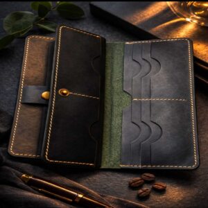 Home handcrafted long grain leather wallet – vintage artisan series