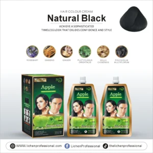 Lichen Apple Hair Colour Cream Natural Black 1000ml value box pack containing natural extracts on SastaSwag.